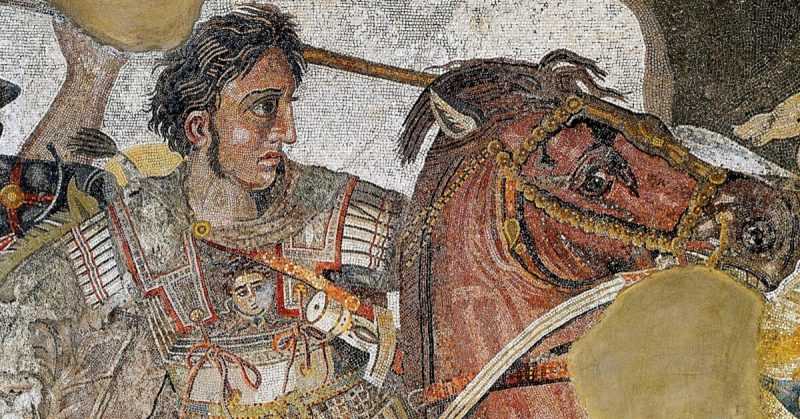 The detail of the Alexander Mosaic showing Alexander the Great.