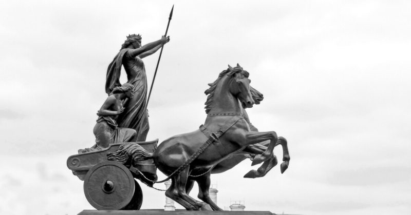 The famous statue of Boudicca in Westminster, London. By Norlando Pobre - CC BY 2.0