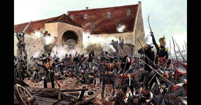 The storming of La Haye Sainte, the crucial position at the centre of Wellington's position at the battle of Waterloo.