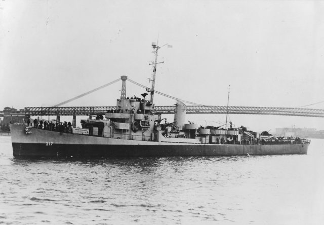 The USS Joyce, another sister ship to the Leopold. She picked up all 28 of the surviving crew;