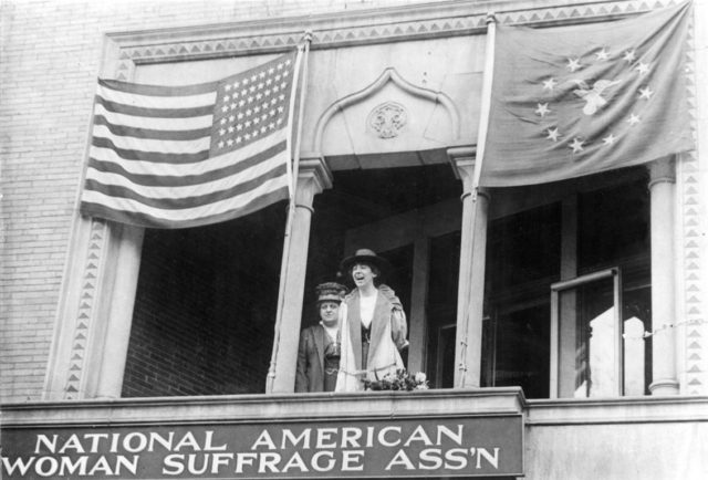 Jeanette Rankin and Carrie Chapman Catt at Suffrage House (DC) hours before Rankin was sworn in as the first woman in the United States elected to a national office in 1917.