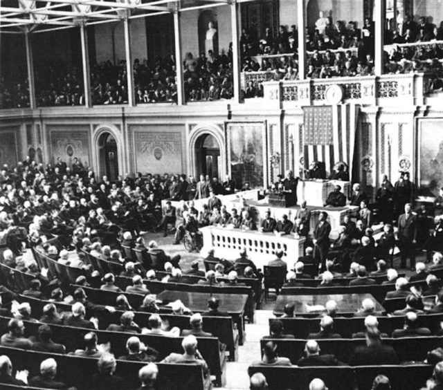 Franklin Roosevelt asks Congress to declare war on Japan – December 8, 1941 National Archives