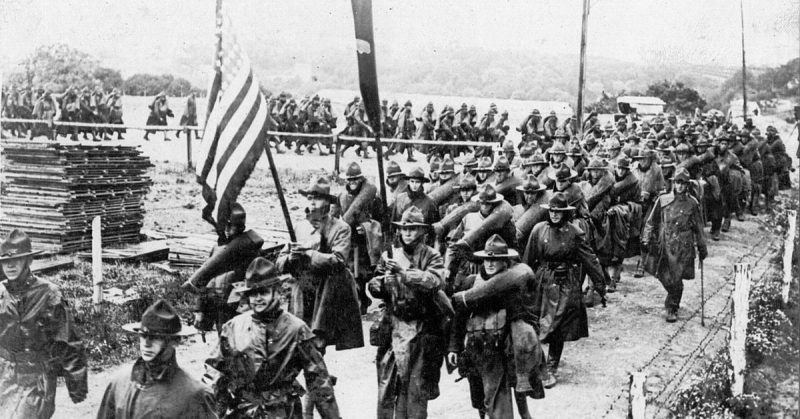 The American Expeditionary Forces marching in France.