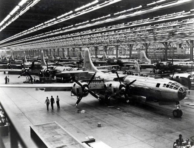 The Boeing assembly line in Wichita, Kansas in 1944.