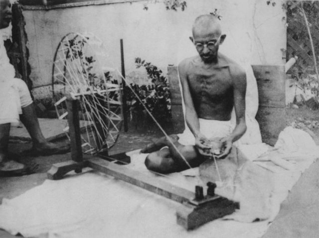 Mohandas Karamchand Gandhi, the pacifist leader of the Indian independence movement in the 1920s; 