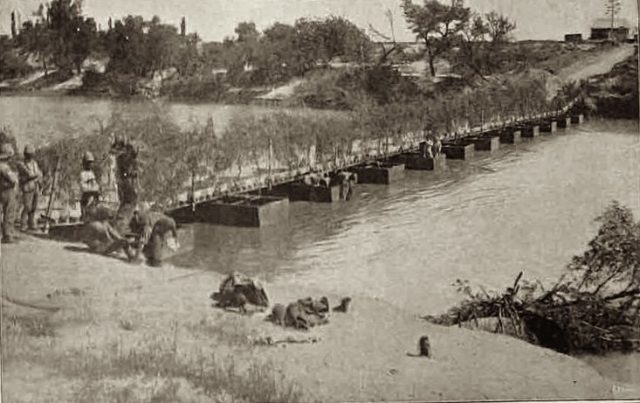 Pontoon bridge built by the British over the Modder River in 1899;