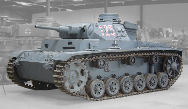 Panzerkampfwagen III, version H (short: PzKpfw III/H) on display at the Musée des Blindés in Saumur. Photo credit.