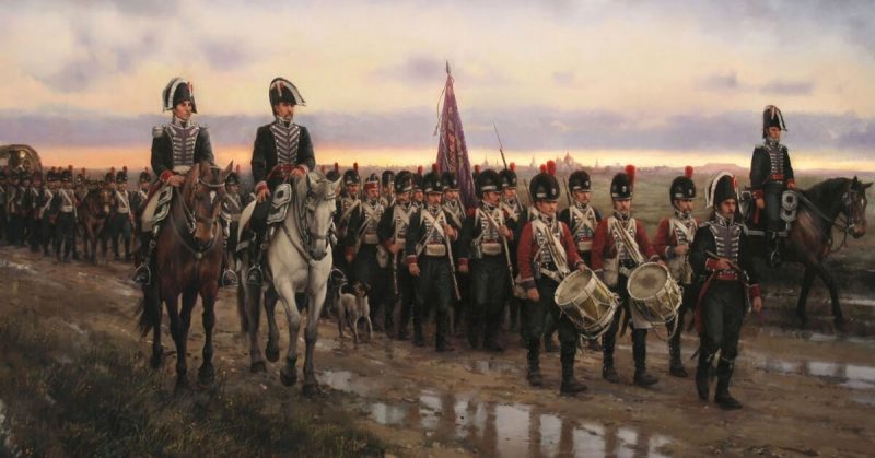 La gesta de los zapadores. The Spanish royal regiment of sappers (Regimiento Real de Minadores-Zapadores) abandon Alcalá de Henares on May 24, 1808, to join the loyalist cause in Valencia. Augusto Ferrer-Dalmau - CC BY-SA 3.0