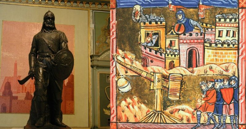 Left: Saladin. Francesco Gasparetti - CC-BY SA 3.0 Right: The Siege of Acre, miniature from a medieval French manuscript. 