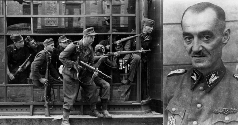 Left: SS soldiers from Dirlewanger Brigade. Right:  Oskar Dirlewanger. By Bundesarchiv - CC BY-SA 3.0 de