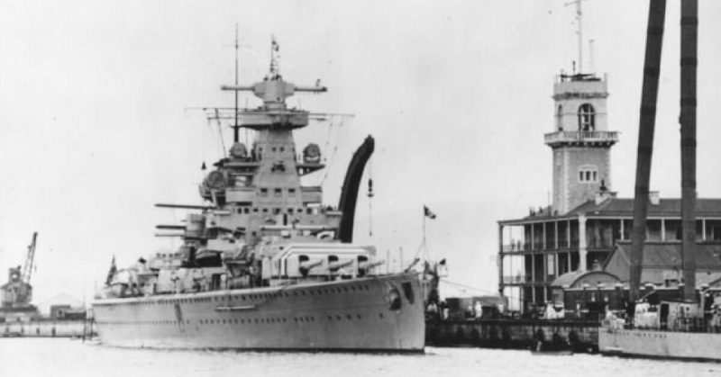 The German cruiser Admiral Scheer in port at Gibraltar, circa 1936.