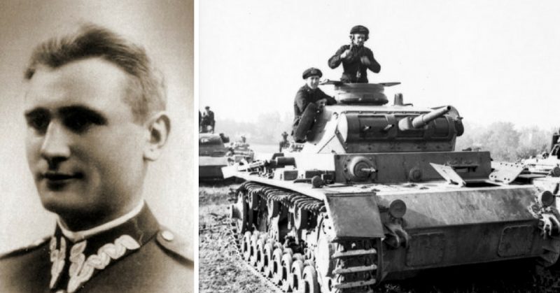 Left: Władysław Raginis. Right: German Panzer III Ausf. D tank, in Poland (1939). By Bundesarchiv - CC BY-SA 3.0 de