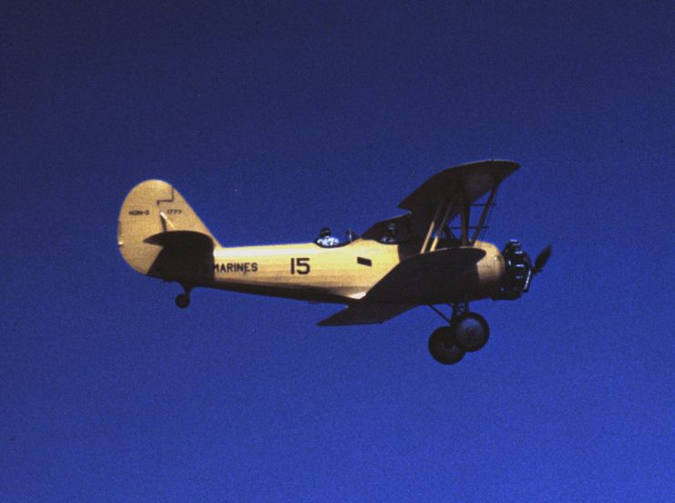 US Marine Corps N3N-3 over Parris Island, 1942.