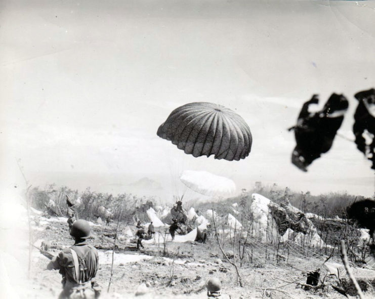 Paratroopers of the 503rd PRCT descend on Corregidor, 16 February 1945.