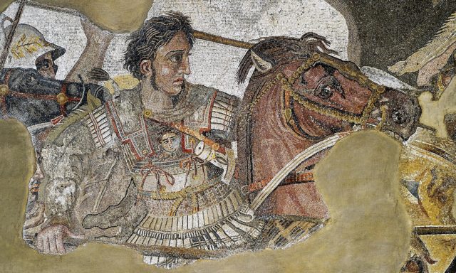 The detail of the Alexander Mosaic showing Alexander the Great.