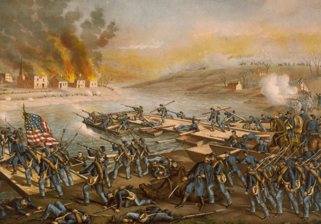 Battle of Fredericksburg: The Army of the Potomac crossing the Rappahannock: in the morning of December 13, 1862, under the command of Generals Burnside, Sumner, Hooker & Franklin.