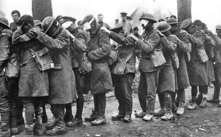 British Soldiers blinded by poison gas at the Battle of Estaires, 1918.