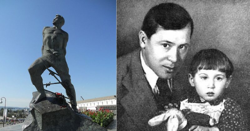 Left: A monument dedicated to Musa Calil in Kazan, Russian Federation;Liza vetta - CC BY-SA 2.0 Right: Calil with his daughter before the war