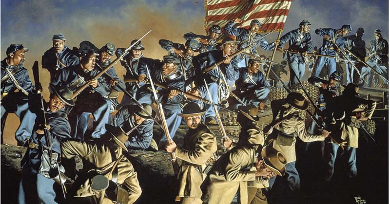 The Old Flag Never Touched the Ground, by Rick Reeves, depicting the battle at Fort Wagner