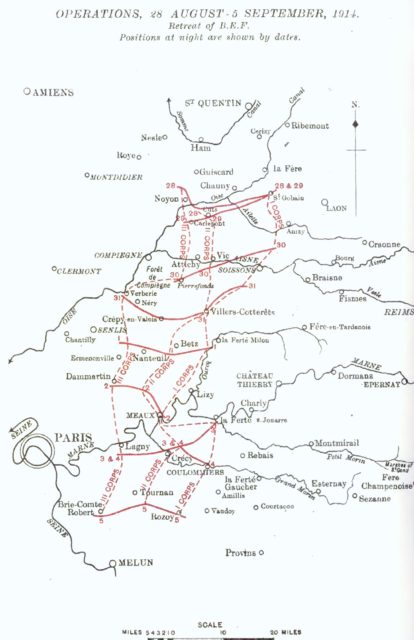 Map of the BEF’s retreat from Mons