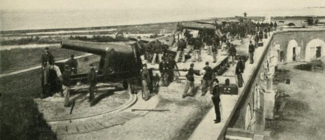 The 3rd Rhode Island Heavy Artillery training at Fort Pulaski in 1863. They manned the guns of the three gunboats during the raid.