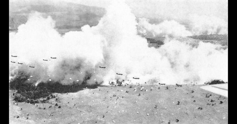 The 503rd drop from planes behind a curtain of smoke. 