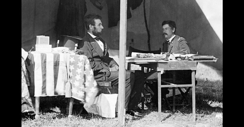 President Lincoln and George McClellan meeting following the Battle of Antietam.