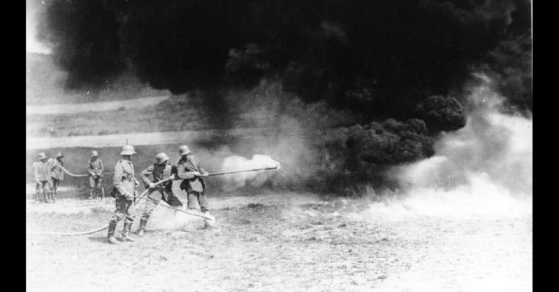 German Flamethrowers on the Western Front, 1917. <a href=https://commons.wikimedia.org/wiki/File:Bundesarchiv_Bild_183-R22888,_Westfront,_Flammenwerfer.jpg>Photo Credit</a>