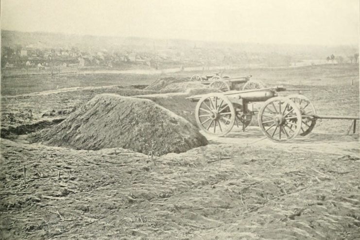 Union Artillery over the river from Fredericksburg during the battle.