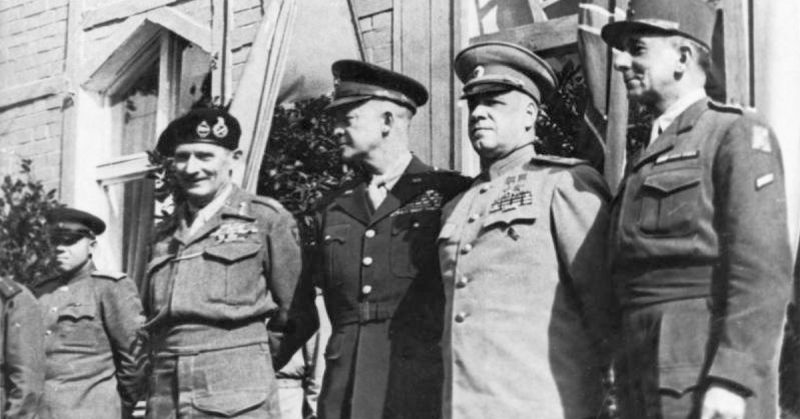 The Supreme Commanders on 5 June 1945 in Berlin: Bernard Montgomery, Dwight D. Eisenhower, Georgy Zhukov and Jean de Lattre de Tassigny. Photo: Bundesarchiv, Bild 183-14059-0018 / CC-BY-SA 3.0.