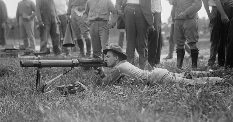 U.S. Marines field tested the Lewis machine gun in 1917.
