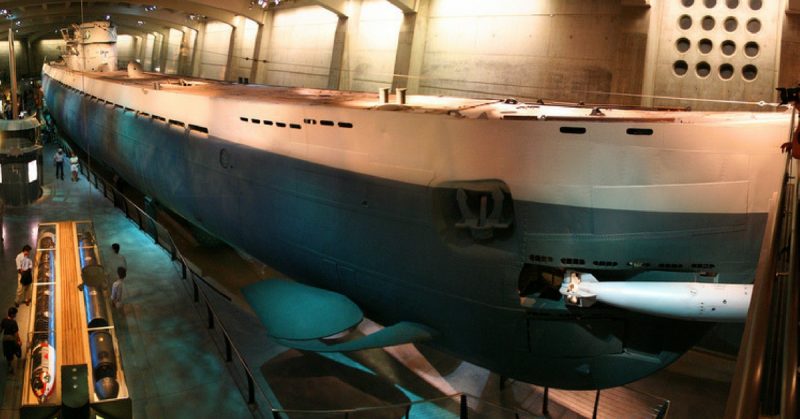 Wide-angle shot of U-505, located in the Chicago, IL Museum of Science and Industry. Photo: Derek Heidelberg.
