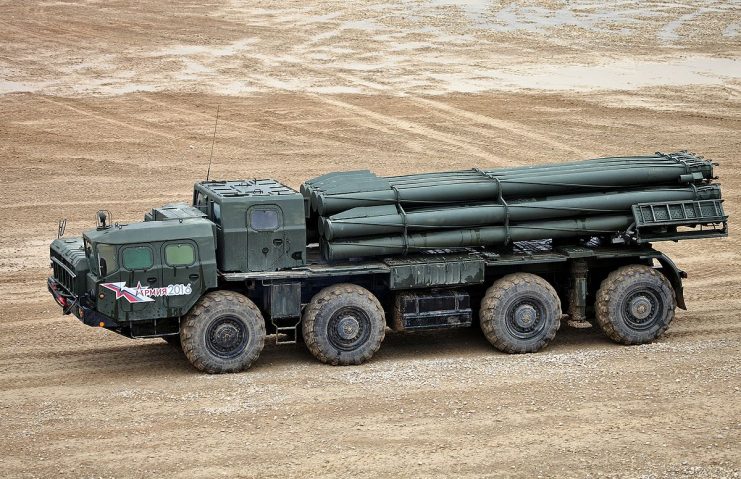 9A52-2 launch vehicle of 9K58 / BM-30 Smerch MLRS. Photo: Vitaly V. Kuzmin / CC-BY-SA 4.0