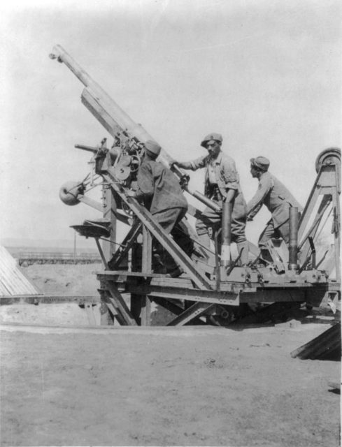 French gunners with 75 mm anti-aircraft gun, Salonika Front, World War I.