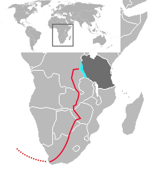 The overland route of HMS Mimi and HMS Toutou;