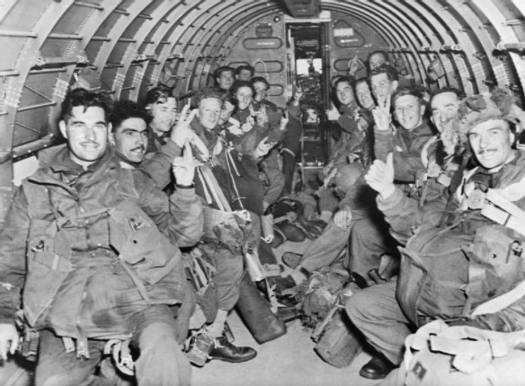 Paratroops of 1st (British) Airborne Division inside a C-47 transport aircraft, seen here later in the war, 17 September 1944.