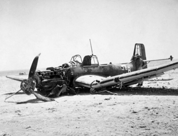 Wreck of a crashed German Junkers Ju 87B dive bomber.