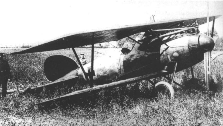 Richthofen’s Albatros D.V after forced landing near Wervicq. This machine is not an all-red one.