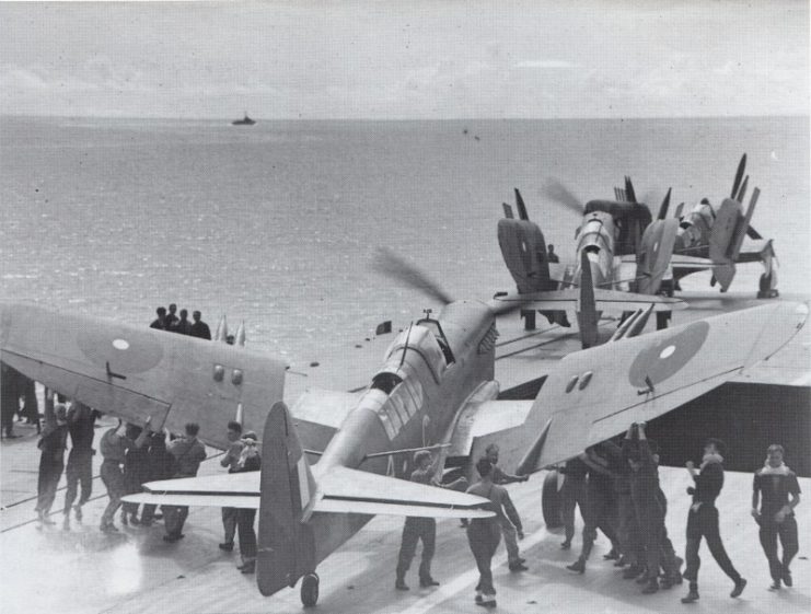 Fairey Fireflies aboard HMS Indefatigable after attacking Pangkalan Brandan, Sumatra.