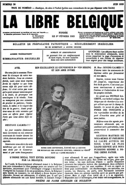 La Libre Belgique, one of the best known underground newspapers of the occupation