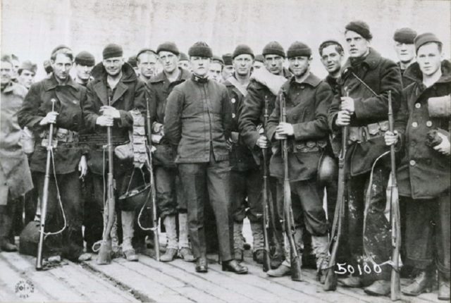 Landing party from USS Olympia which fought at Archangel, 1918.