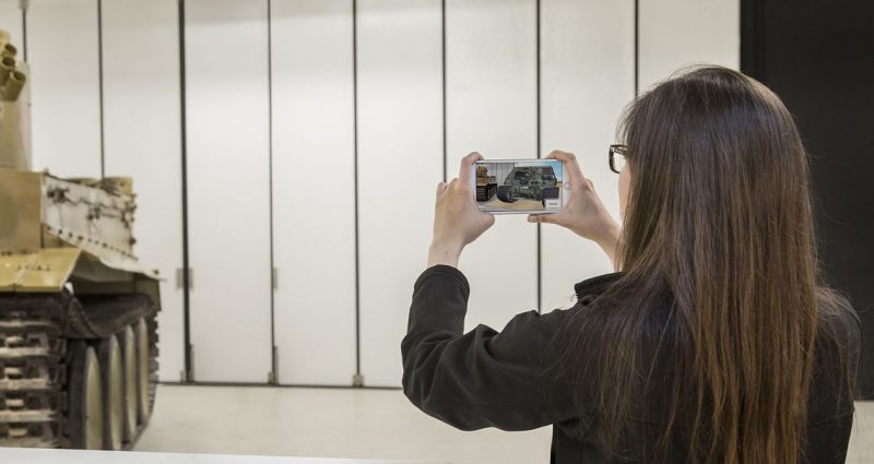 Augmented reality technology means visitors to the tank museum can view the German Stürmtiger tank.