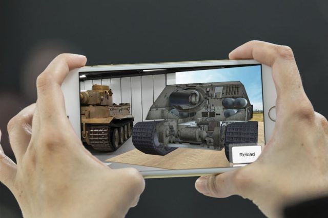 Augmented reality technology means visitors to the tank museum can view the German Stürmtiger tank.