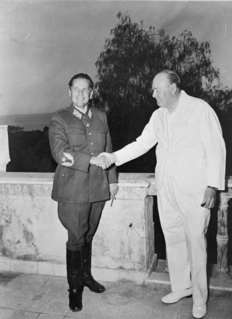 Josip Broz Tito (left) with Churchill in Naples, Italy in 1944.