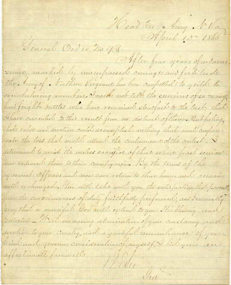 Robert E. Lee’s Signed Farewell Address to His Army of Northern Virginia to be Auctioned War