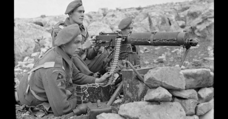 2nd Battalion Middlesex Regiment practice with a Vickers Machine gun. 