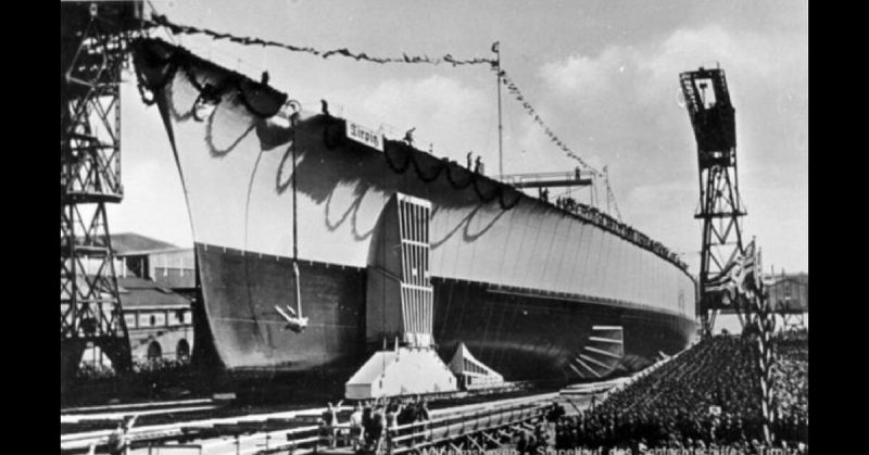 Tirpitz sliding down the slipway at her launch. Bundesarchiv - CC BY-SA 2.0