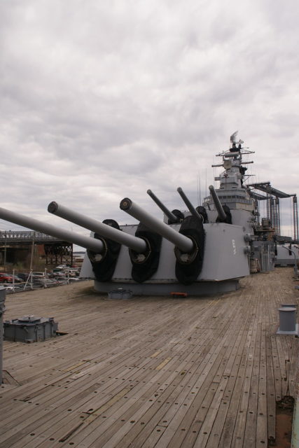 The forward guns of USS Salem.