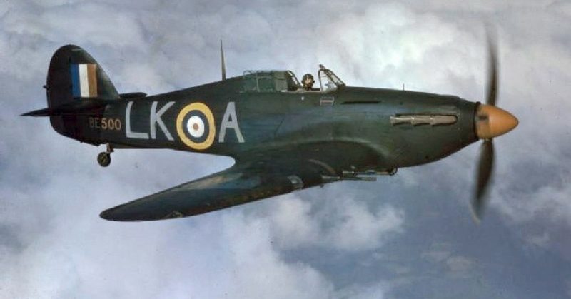 Wartime colour photo of Hurricane IIC BE500 flown by Sqn Ldr Denis Smallwood of 87 Sqn in the RDM2 (