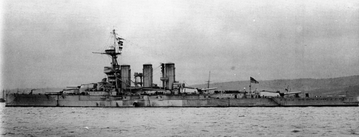 HMS Tiger at anchor, 1916–17.